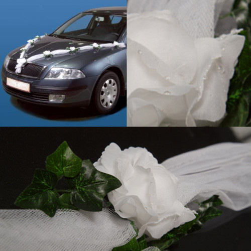 Kompletní svatební dekorace na auto PEGAS  - bílá (sestava)