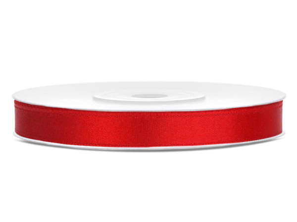 Jednolící atlasová stuha - 6 mm - červená ( 25 m / ks )