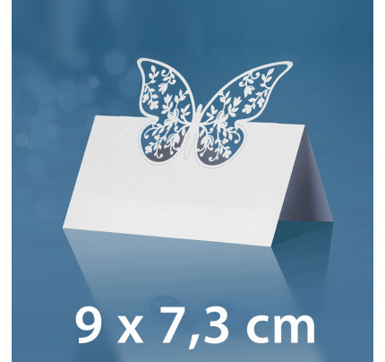 Svatební jmenovka obdélník s motýlkem 2 - 9 x 7,3 cm - bílá  ( 10 ks/bal )