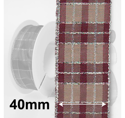 Dekorační stuha s drátkem KILT - fialová / stříbrná (40 mm, 20 m) 